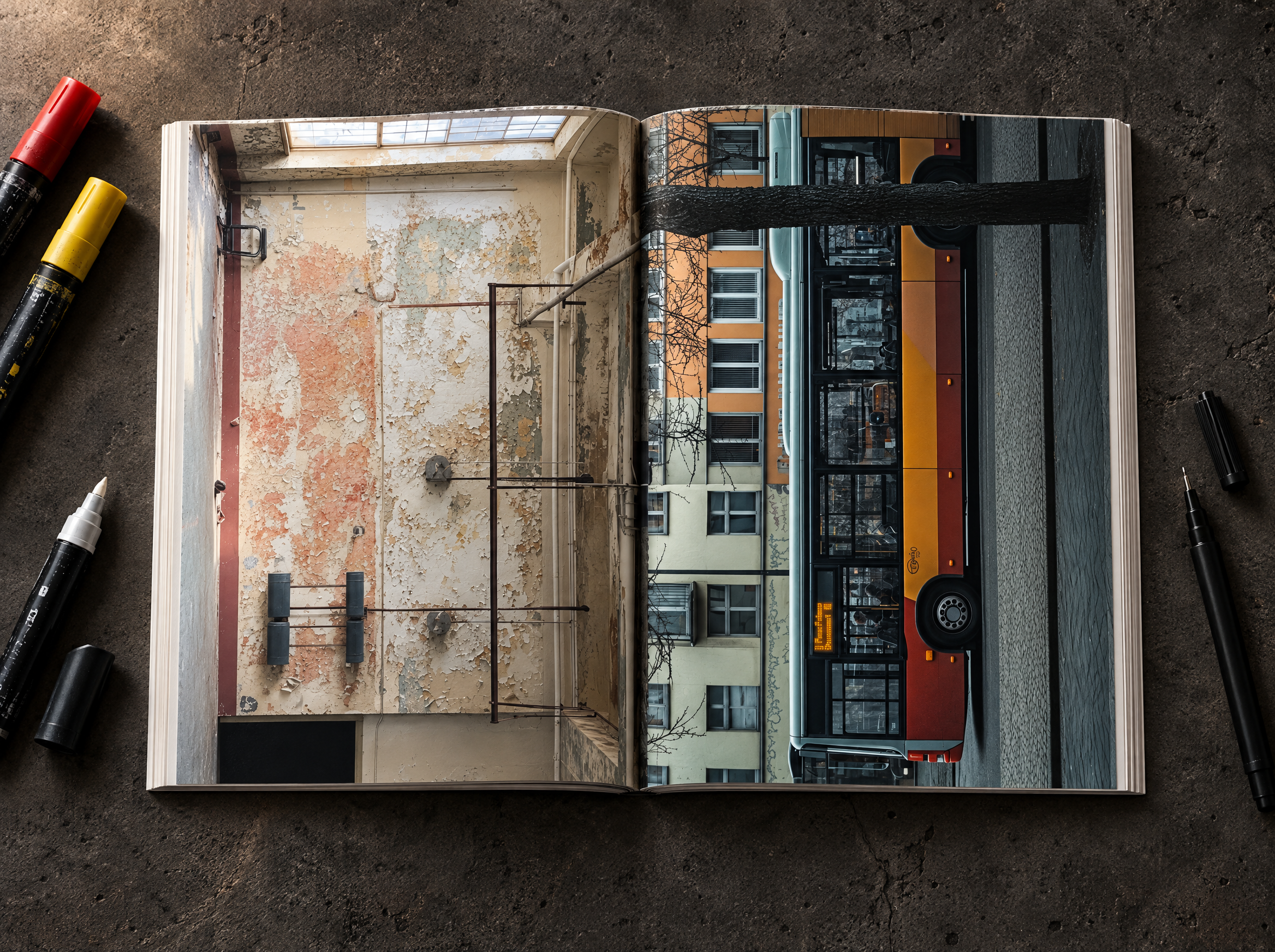 Graffiti Book 2.0 open spread – full-page urban location ready to draw graffiti on