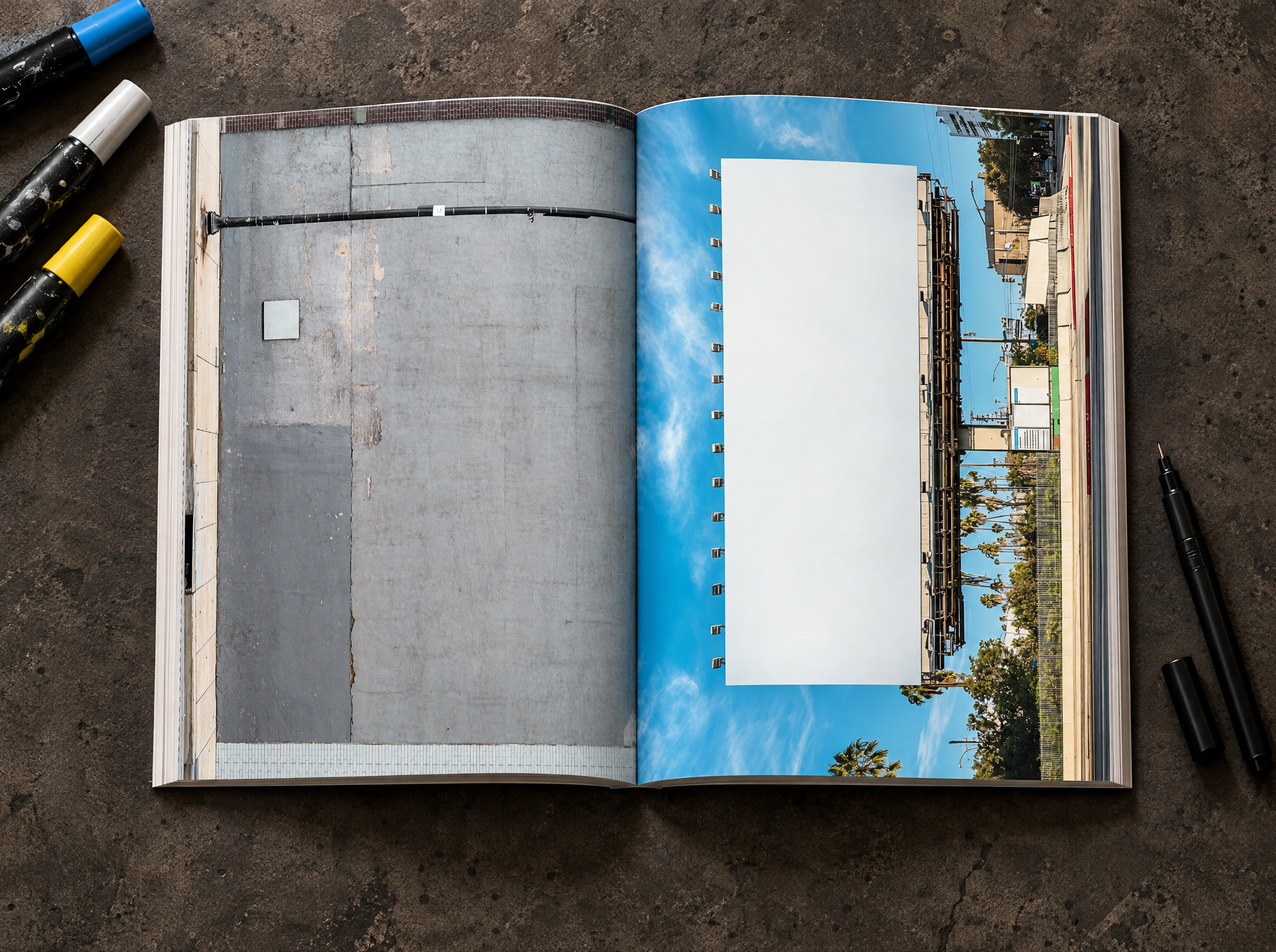 Graffiti Book 2.0 open spread – blank urban spot for markers