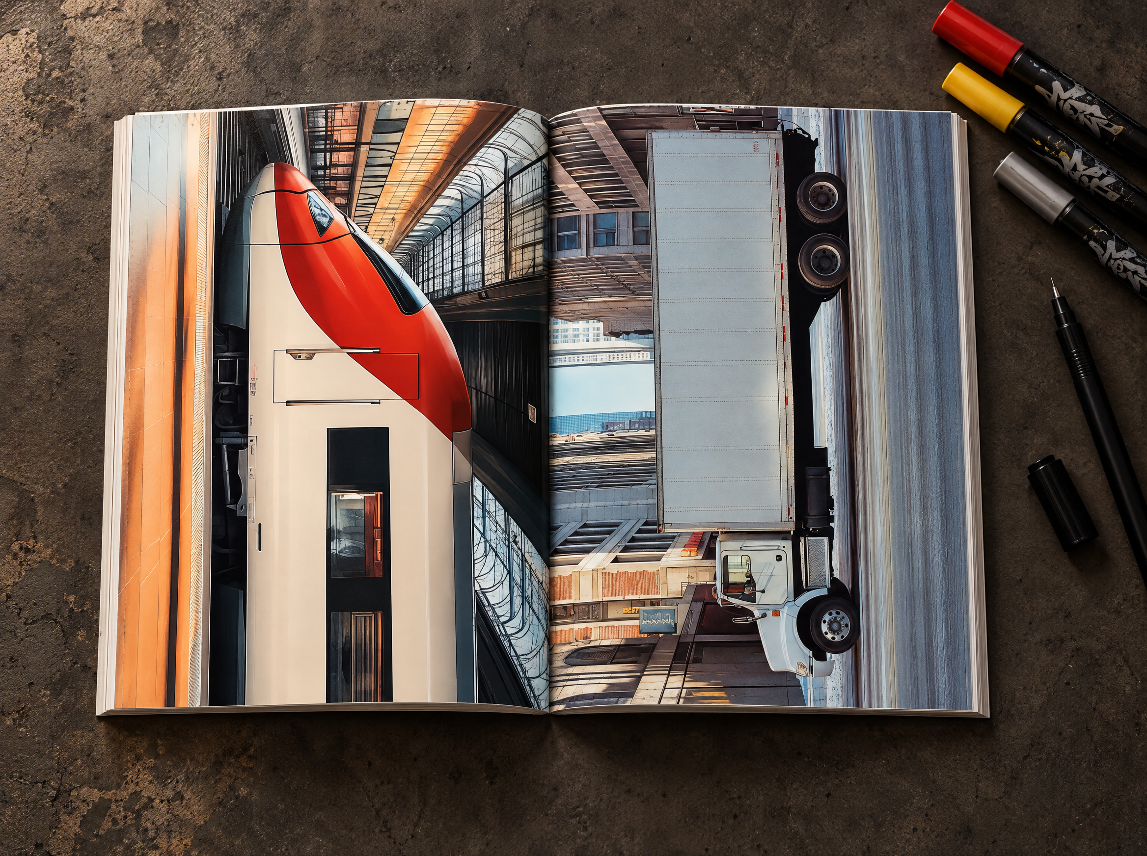 Graffiti Book 2.0 open spread – urban location ready for graffiti